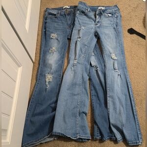 Two Rue21 Distressed Blue Flare Jeans